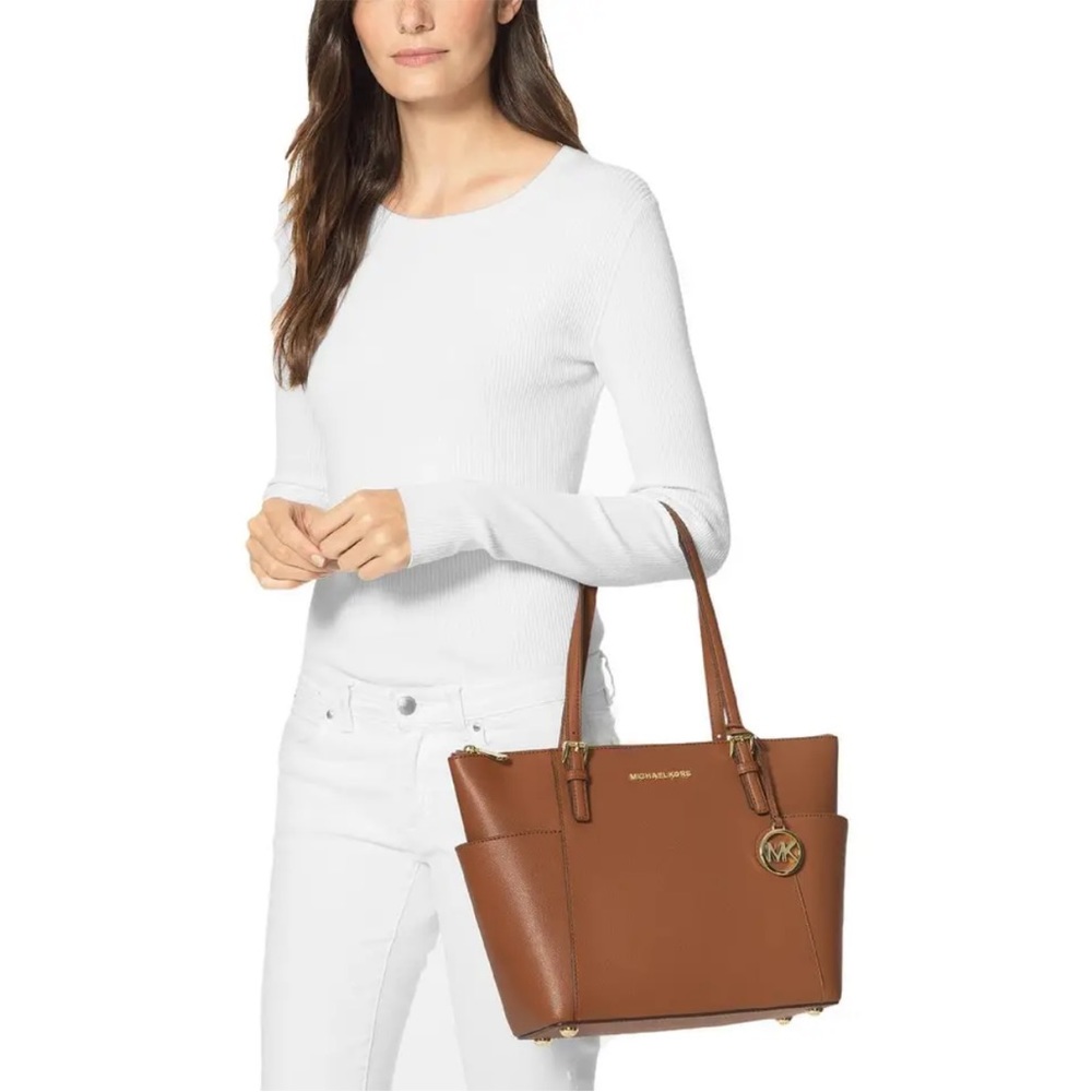 Michael Kors Jet Set Saffiano Leather Signature large Tote Handbags